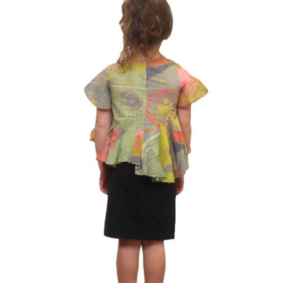NEW JNBY bottom ruffles short sleeve shirt in multi - Picture 4 of 6